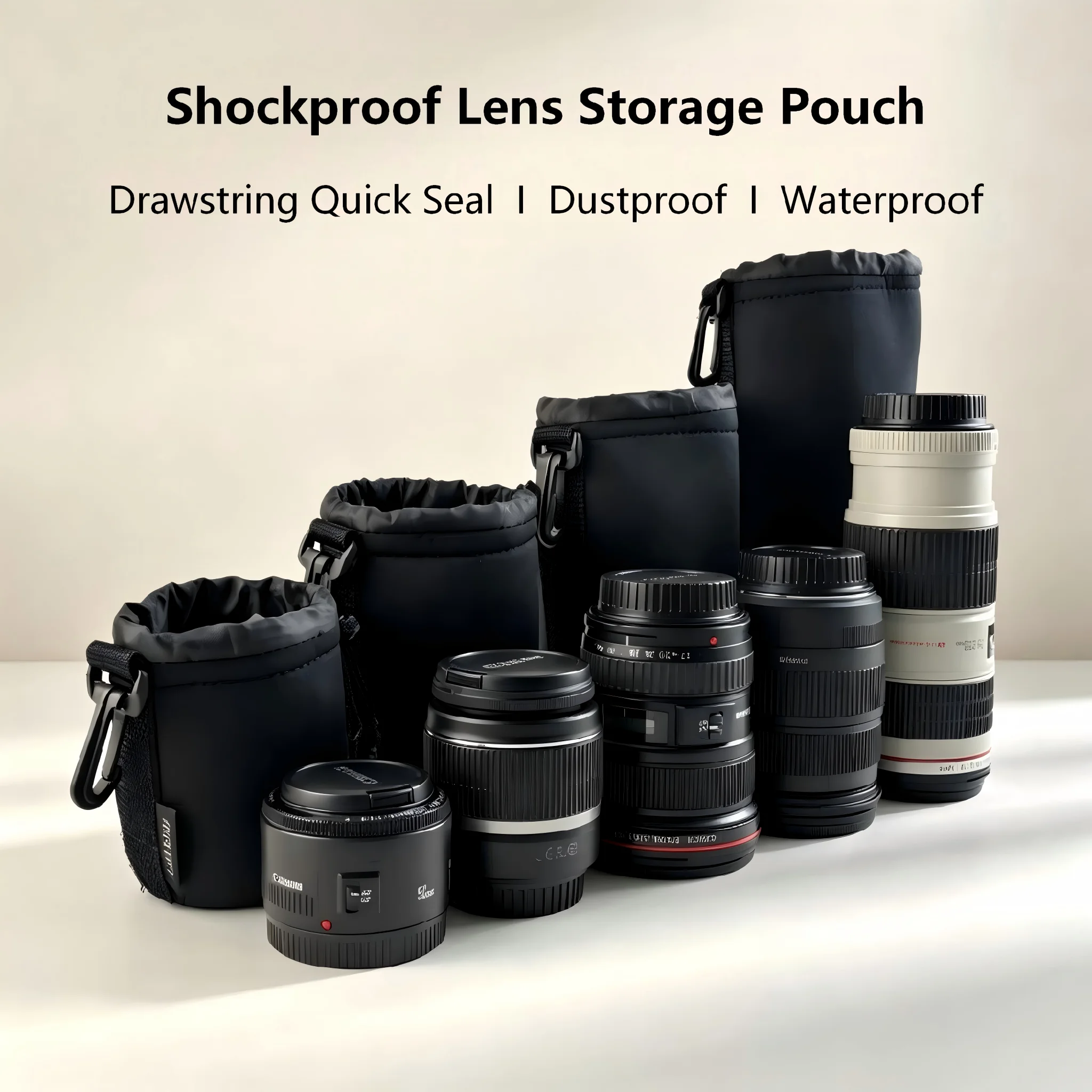 Shockproof Neoprene Lens Pouch Waterproof Drawstring Camera Lens Bag Portable Storage Case for Canon Sony Nikon Fujifilm Leica