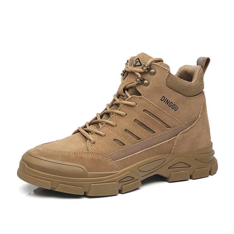 Botas de seguridad con punta de acero para hombre, zapatos de soldadura de cuero de ante de vaca, botines de seguridad para trabajo, calzado protector