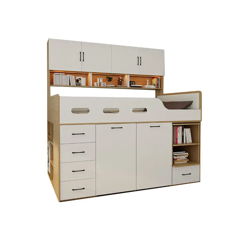 

Tatami bed wardrobe integrated small apartment children combination multi-functional with storage bookshelf half-height bed