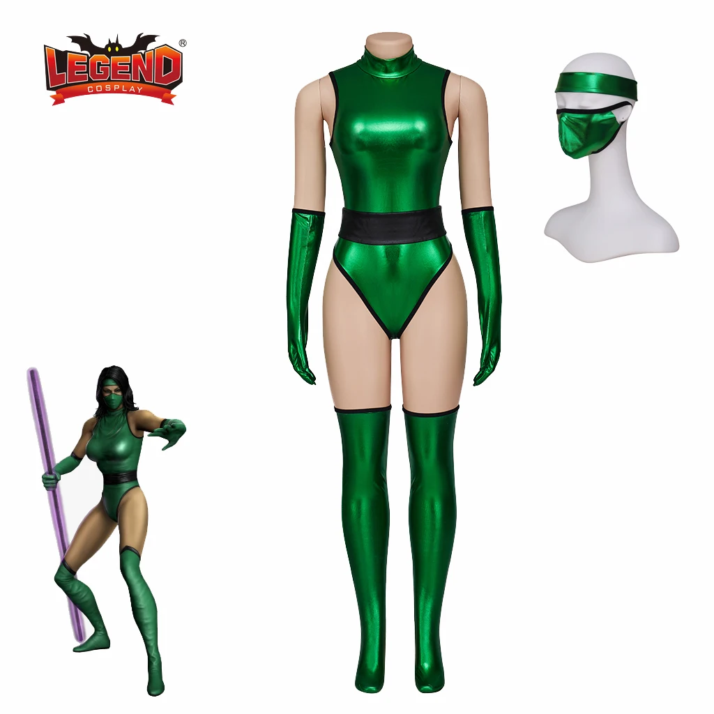 

Mortal Kombat Jade Cosplay Costumes Green Jumpsuit with Mask Gloves Halloween Carnival Party Suit