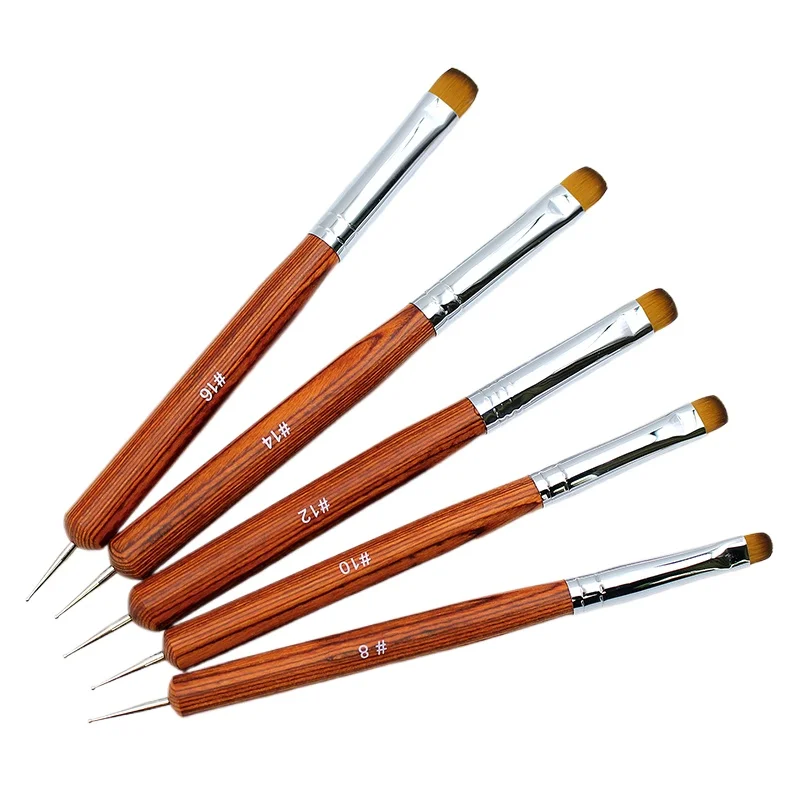 

5pcs French Nail Brush Redwood Handle Acrylic Drawing Rhinestone Gel Painting Manicure Tool 8-16