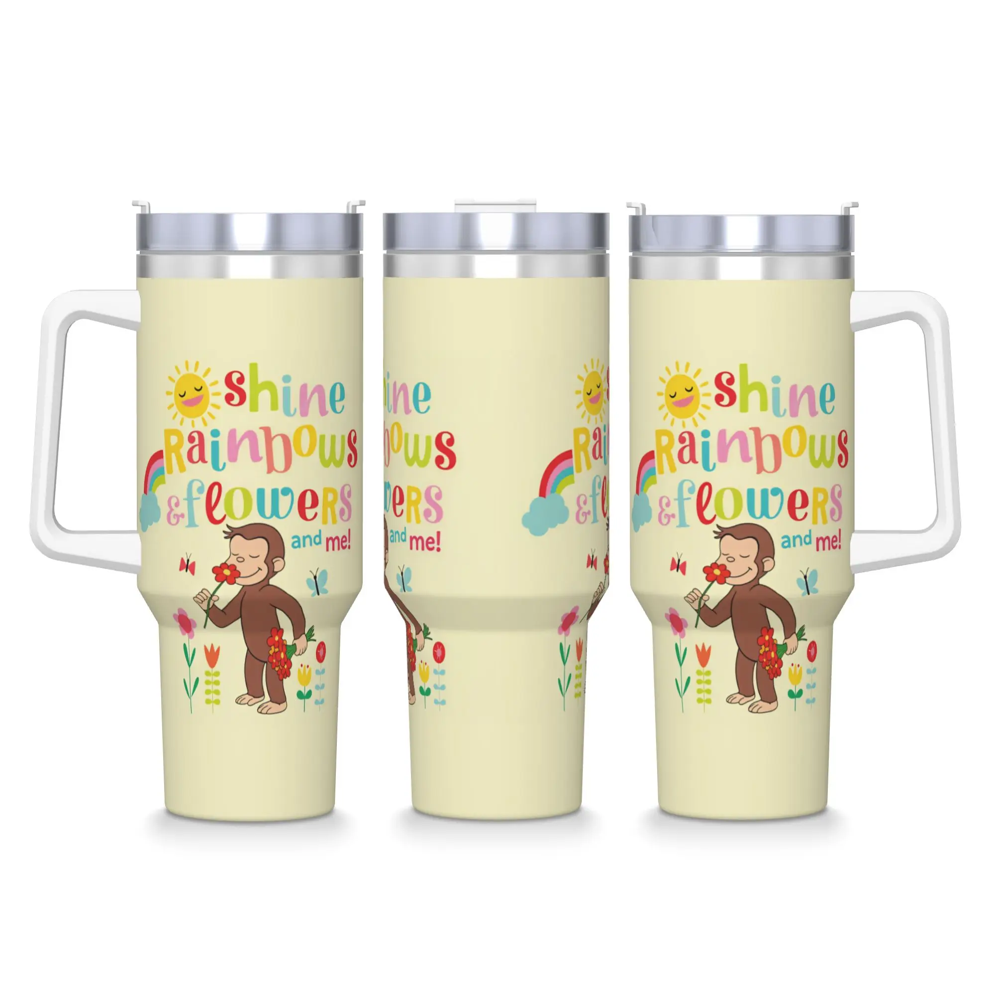 Curious George Monkey Stainless Steel Tumbler  Travelist Thermal Cups With Straws Large Capacity Cold Drink Car Mugs