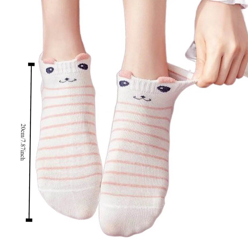 5 Pairs Summer Cartoon Cat Print Socks Thin Stripe Mid-tube Socks Speckle Soft Low Cut Ankle Socks Outdoor image 6