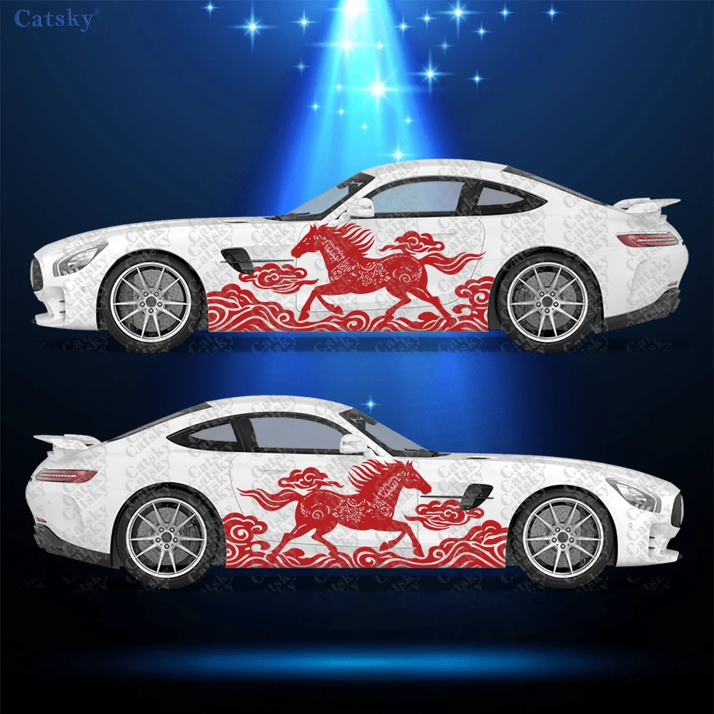 

Red Cloud Pattern Horse Car Side Sticker Decoration,PVC Waterproof Scratch Resistant Decal,Car Protection,Auto Accessories Gift