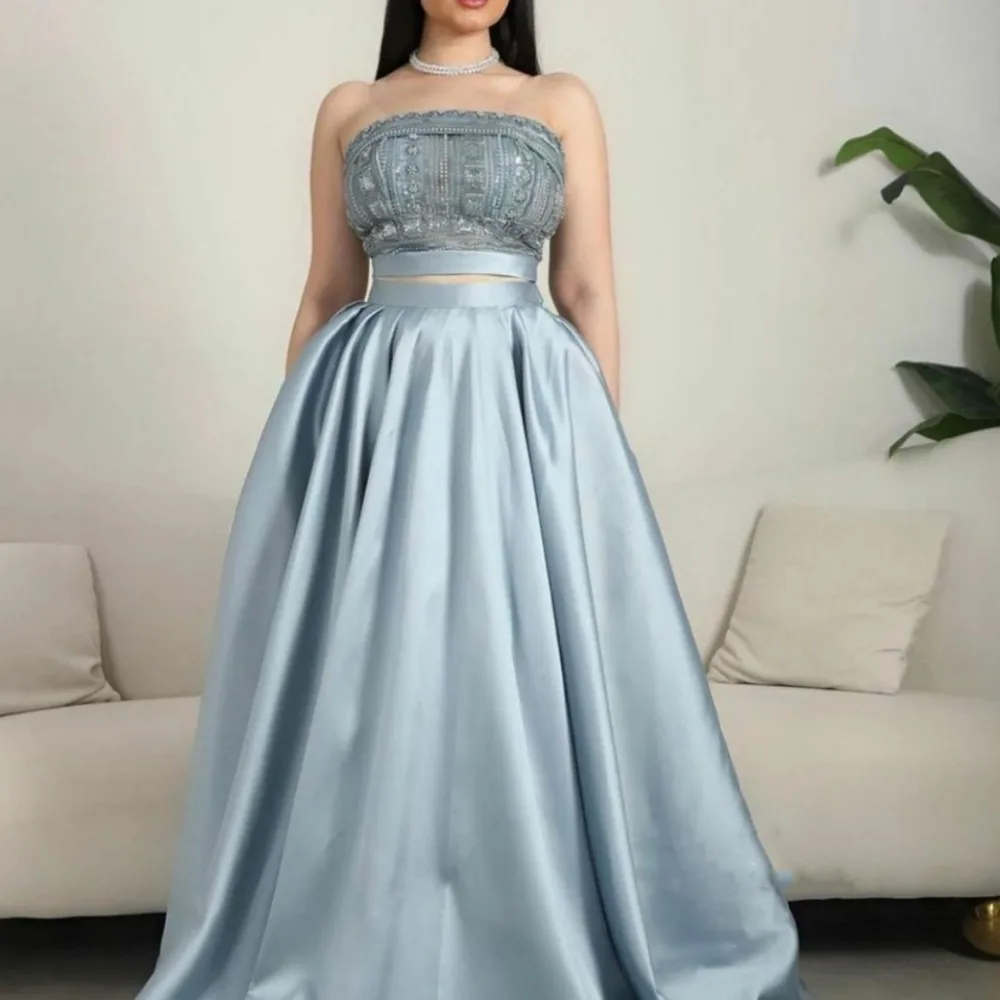 Sapmae Strapless Neckline Embroidery Sequined Beaded A-line Zipper Up Prom Evenning Formal Cocktail Dress Suit For Women In 2023