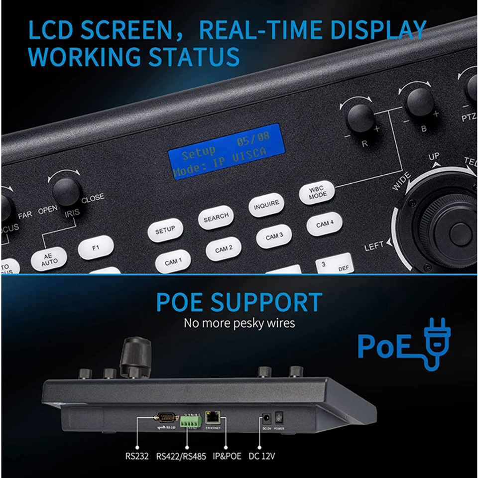 4D IP Joystick Controller POE PTZ Camera Controller Video Conference Ptz Keyboard Visca PELCO-D/P RS232 RS485 for Broadcast