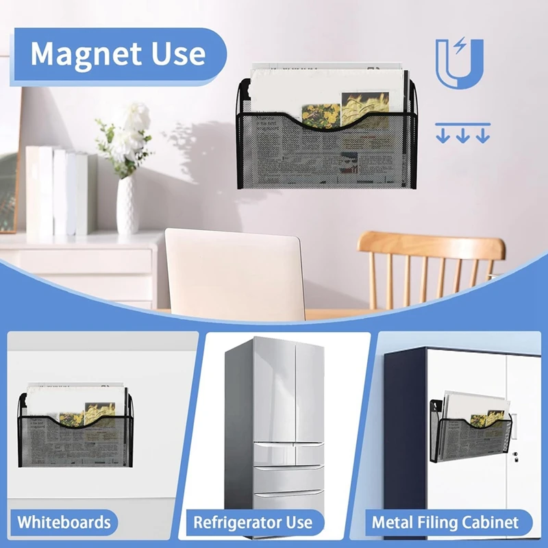 Magnetic File Holder 3 Pockets File Folder Organizer, Office Hanging Magazine Rack For Refrigerator, White Board Durable