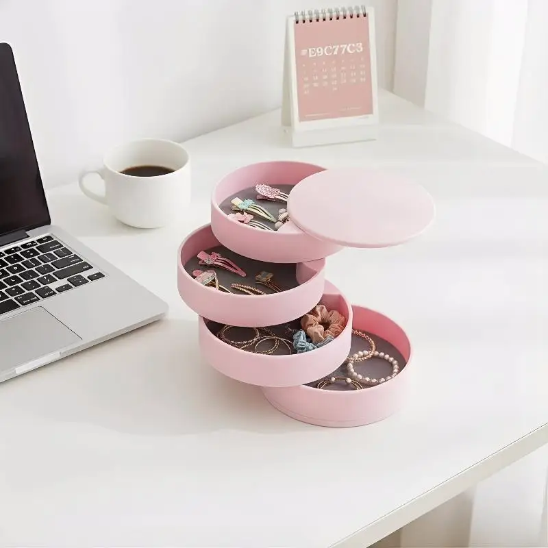 Rotating Multi Layer Desktop Jewelry Display Box With Lid Storage Case Accessories Trinkets Ornaments Jewelry Organizer Holder