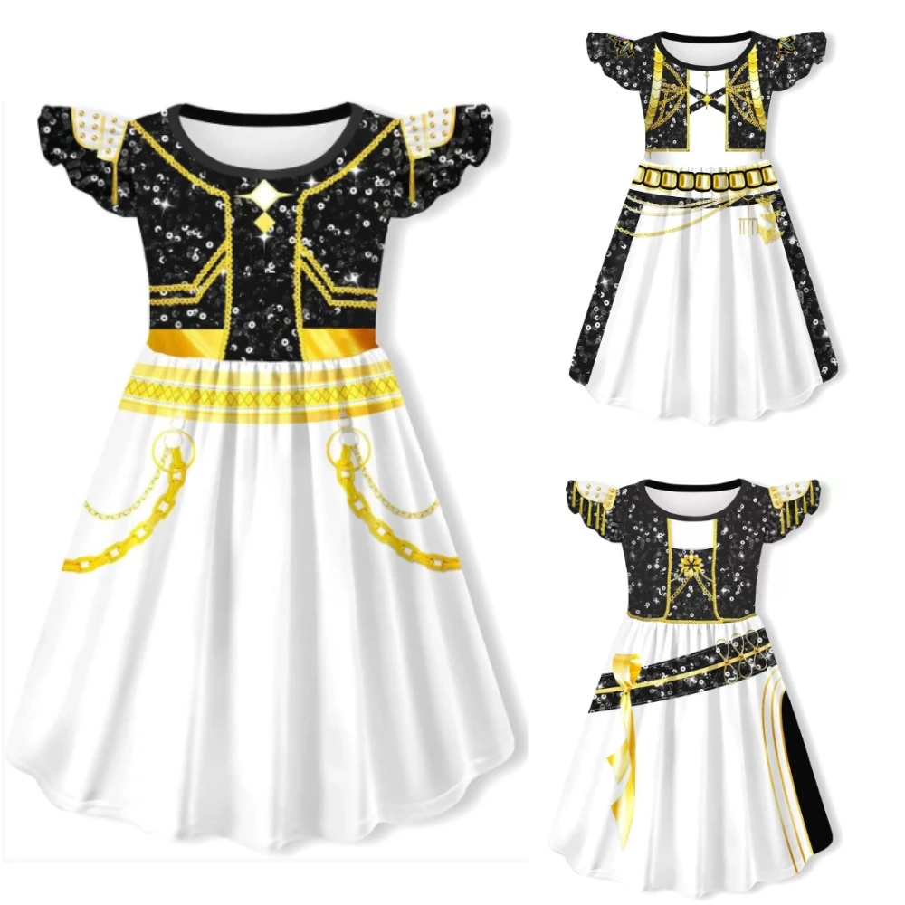 

KPop Demon Hunters Huntrix Kids Anime Cosplay Costume Flying Sleeve Princess Dress Girls Halloween Carnival Party Dress Up