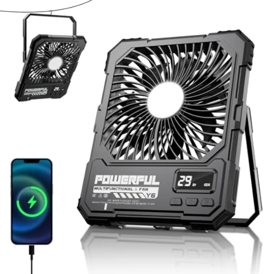 

20000mAh Rechargeable Battery Powered Fan, Up to 85H Runtime Rechargeable Fan with LED Light, Ultra-thin Portable Camping Fan f