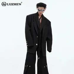 LUZHEN Suit Jacket Double-layer Collar Design Elegant Fashion Social Men Clothing Original Retro Solid Color Blazer Male LZ5253