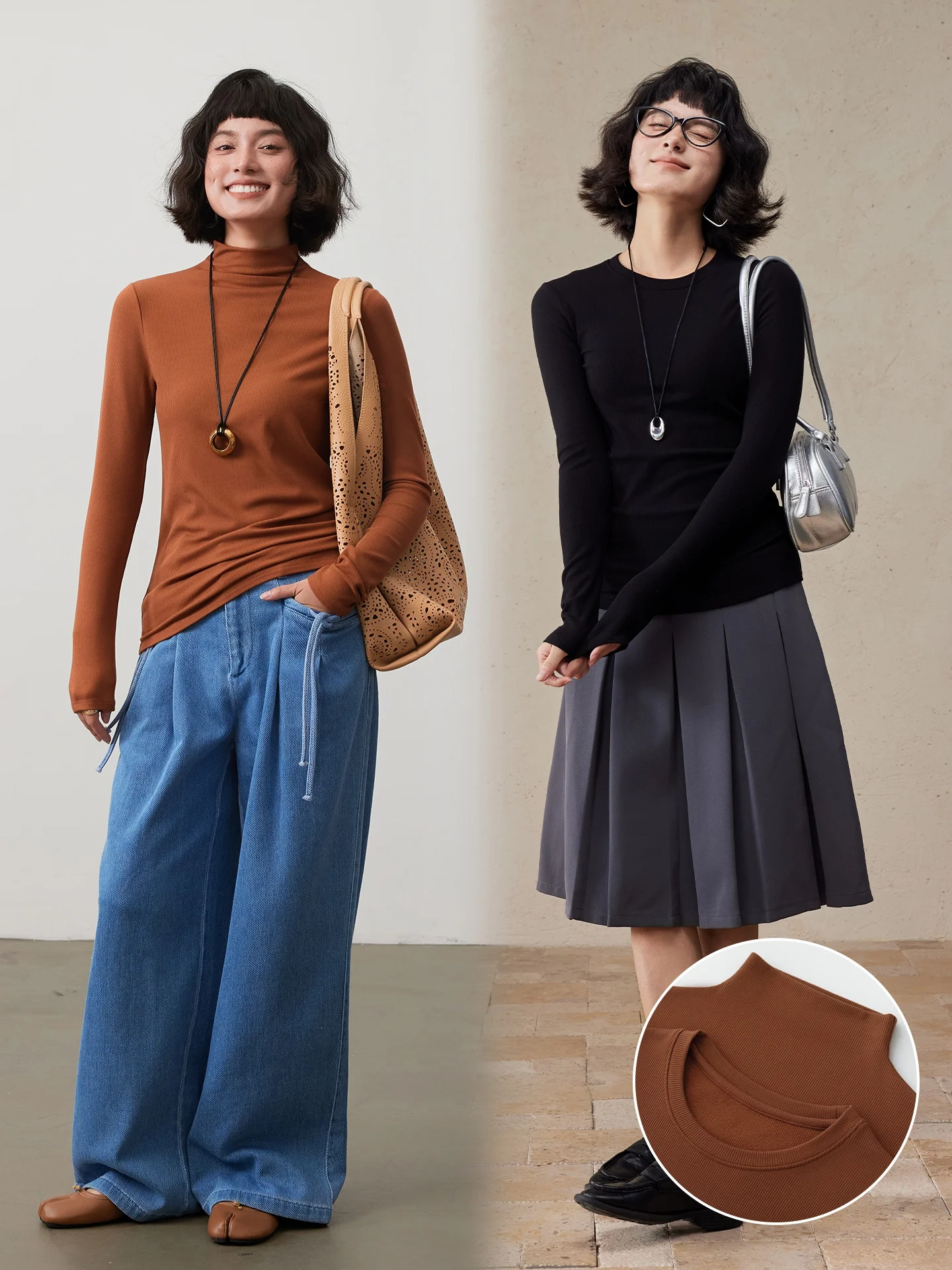 Lagur88℃ Anti-Static Heating Silk Base Shirt Women's Knitted Sweater Inner Wear High-End Feeling Commute Style Long Sleeve