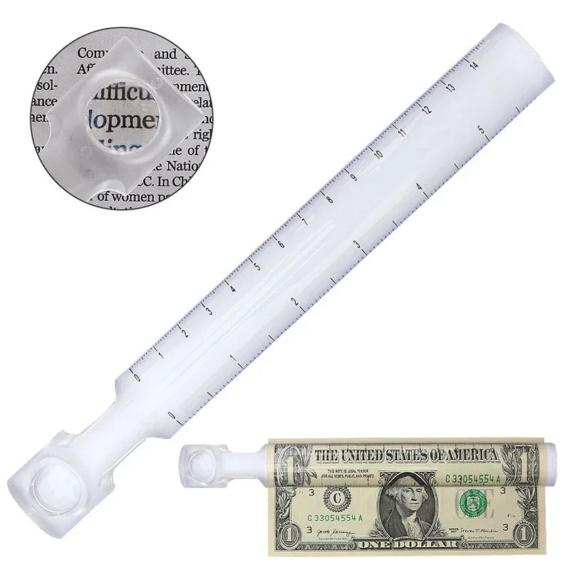 

Portable Hand Held Ruler 2x Magnifier Bar 6" with 140 mm Measuring Scale Acrylic Magnifying Glass Reading Helping Hands Loupe