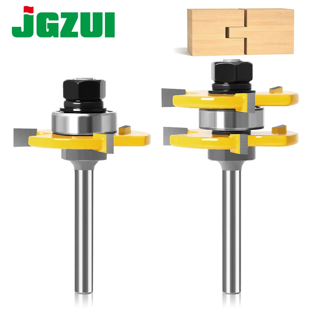 2Pcs 1/4in 1/2in 3-Tooth T-shaped Tenon Cutter Square Tooth Tenon Cutter, Tongue & Groove Joint Assemble Router Bits