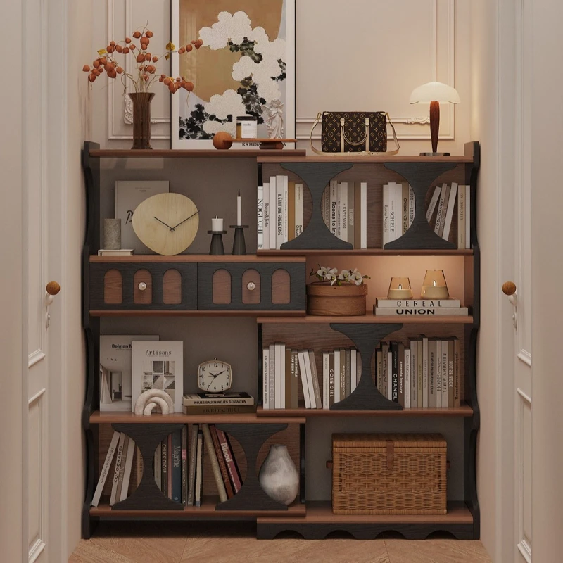 

high-end retro bookshelf solid wood scalable multi-scenario shelves save space multi-functional libreria living room furniture