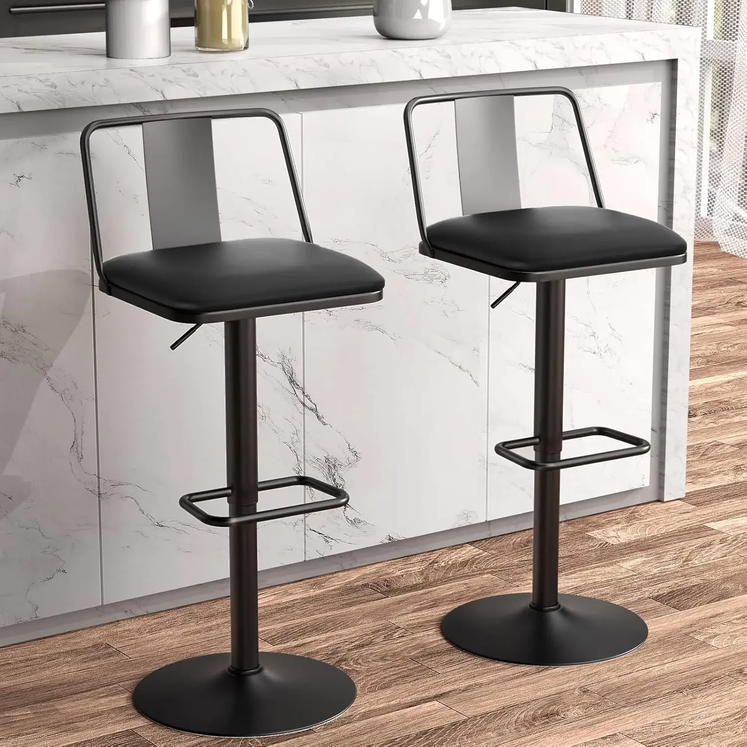 

Swivel Barstools Set of 2 Enlarged PU Leather Seat with Metal Back Adjustable from 24" to 33" for Counter Height Bar Height