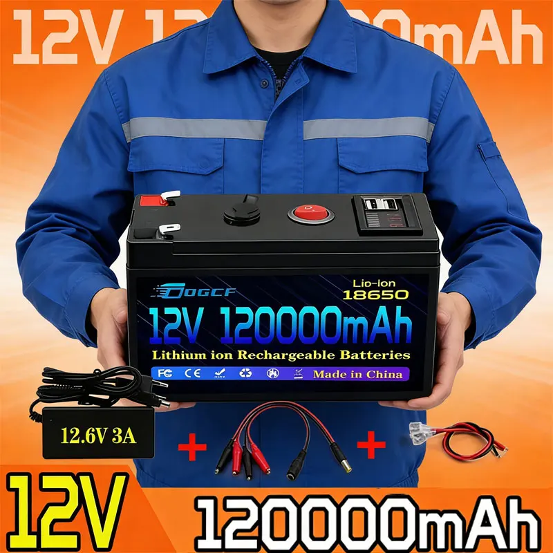

12V Battery 100Ah 18650 2026 Rechargeable LiFePO4 Lithium Battery Built-in 5V 2.1A Usb Power Display Port Charger