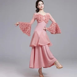 Professional Competition Dance Dress Green 2024 Waltz Dress Pink Three-dimensional Flowers Purple New National Standard Costume