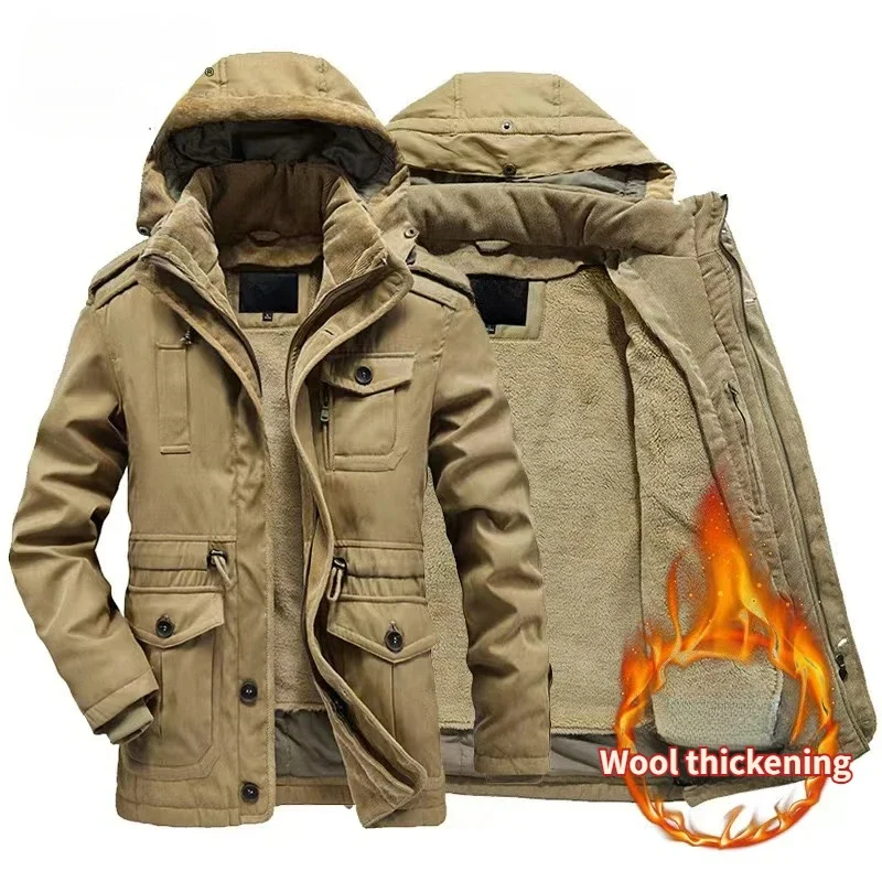 Parka gruesa con capucha para hombre, chaqueta de invierno impermeable, abrigo cálido informal, abrigos gruesos de piel, 2024