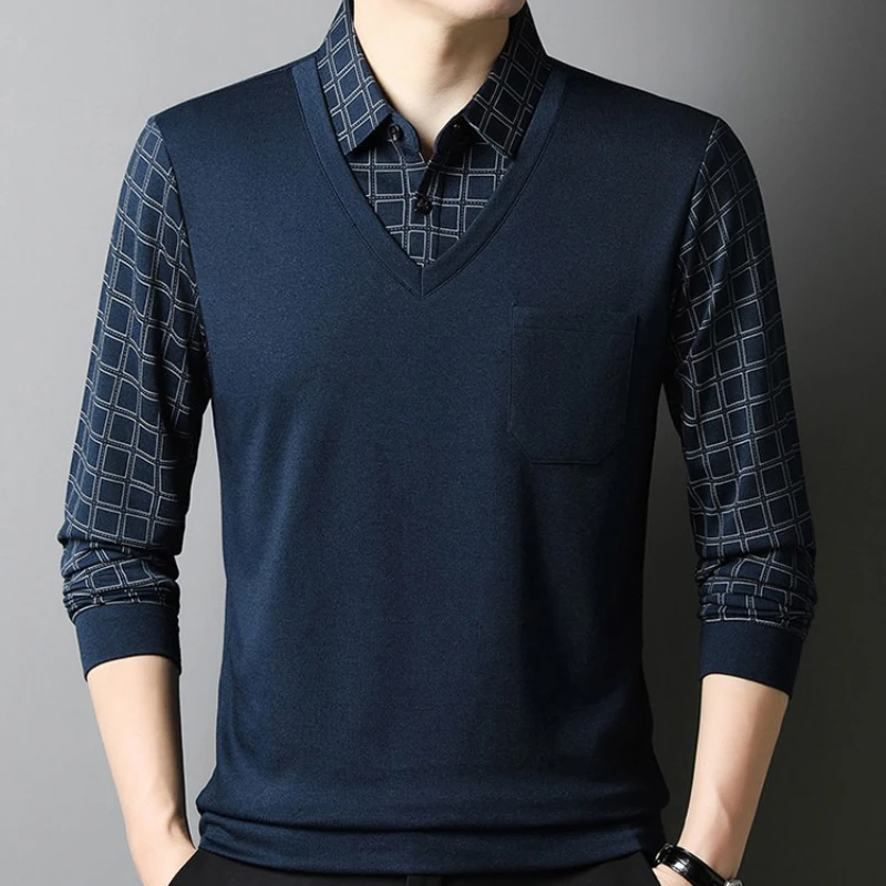 

2025 Two Long Sleeved T-shirts for Men's Warm Vacation in Autumn and Winter