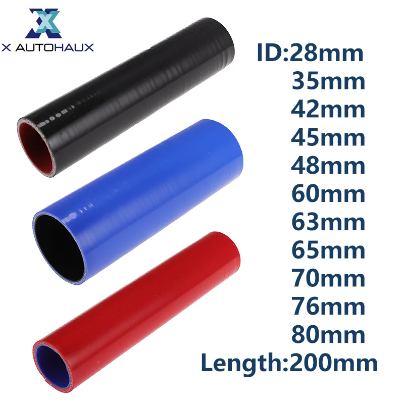 Mangueira de Silicone Automotiva X Autohaux 28/35/42/45/48/60/65/70/76/80mm ID, Tubo de Refrigeração de Radiador com Conector Reto Universal de 200mm de Comprimento