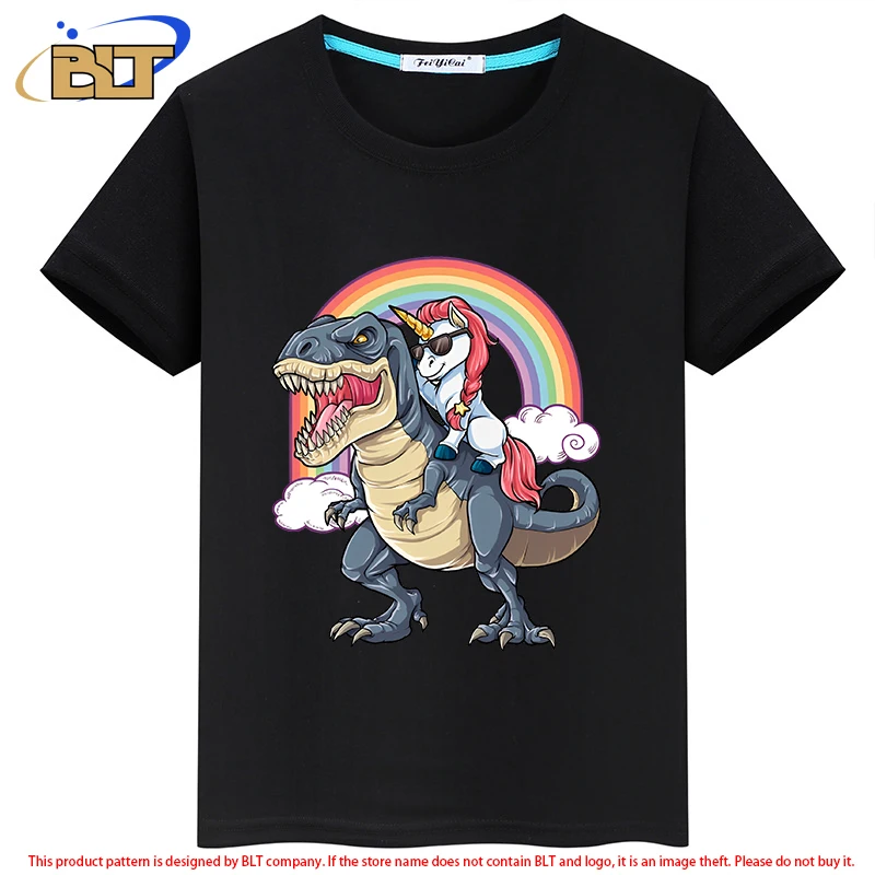 Unicorn Riding Dinosaur T Shirt T-Rex Funny Unicorns Party Rainbow Squad Gifts for Kids Boys Girls Kids T-Shirt