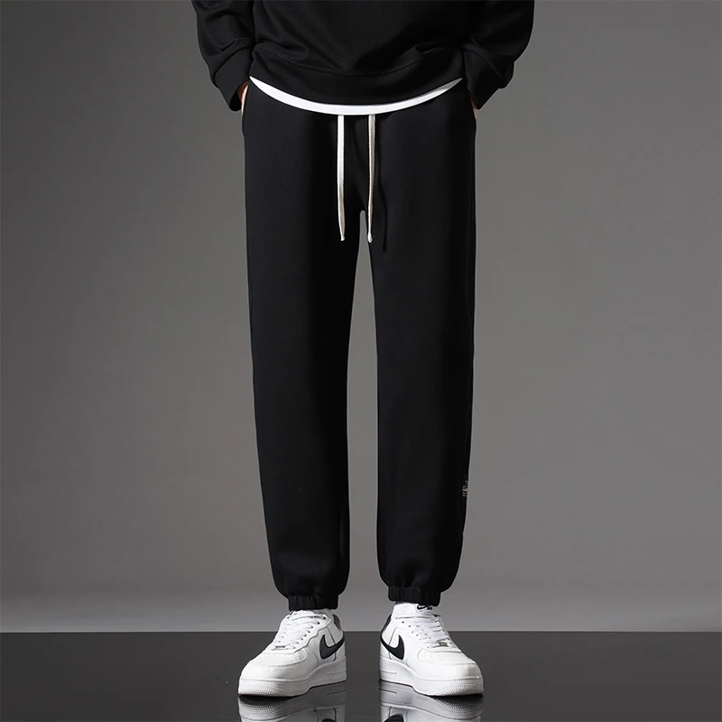 Men Fleece Lined Sweatpants Cotton Outer Drawstring Jogger Pants Winter Warm Thermal Trousers Loose Sports Casual Pants Plus Siz
