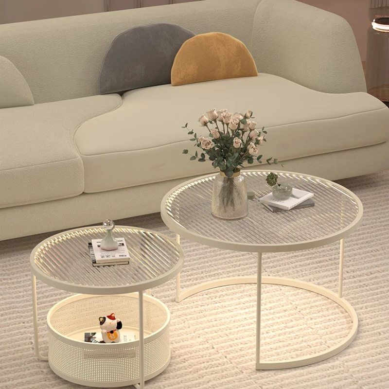 

Round cream wind creative sofa living room home integrated combination coffee table small apartment glass round simple