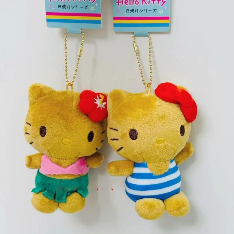 Sanrio 10CM  Hello Kitty Bikini Doll Keychain Pendant  sunglasses holiday Dark skin Kitty KT Stuffed Kawaii Plushies Bag charm