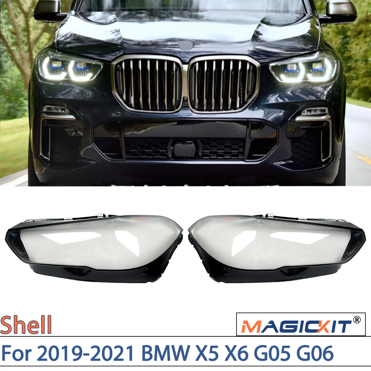 

MAGICKIT Pair Headlight Lens For 2019-2021 BMW X5 X6 G05 G06 Headlamp Cover Left & Right Headlight Lens Cover Clear accessories