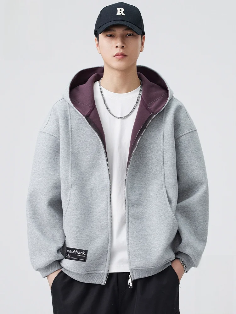 

PaulFrank Loose Fit Hoodie Double Zipper Men's Casual Outerwear Autumn Faion Brand Comfortable Cotton Polyester Blend