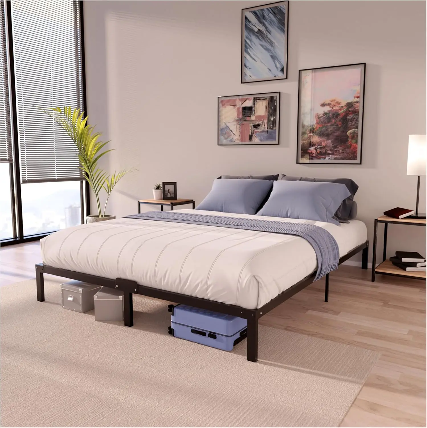 - Double Bed Frames Metal 135 x 190 with Storage 35 cm - Sturdy and 20min Easy Assembly Bed Frames - Large Storage