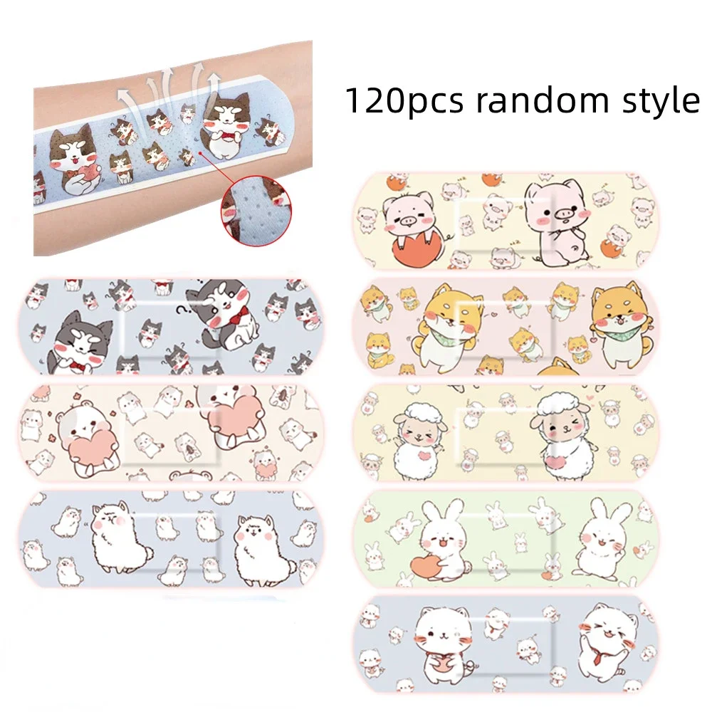 

100/120pcs Lot Band Aid Waterproof Wound Patches Kawaii Cute Cartoon Patterned Plasters Curved Strips Healing Adhesive Bandages