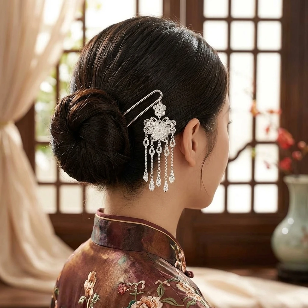 Chinese Style Metal Hairpin Bridal Hair Stick Butterfly 3D Metal Hair Fork Wedding Hanfu Hairpin Cheongsam Hair Accessories