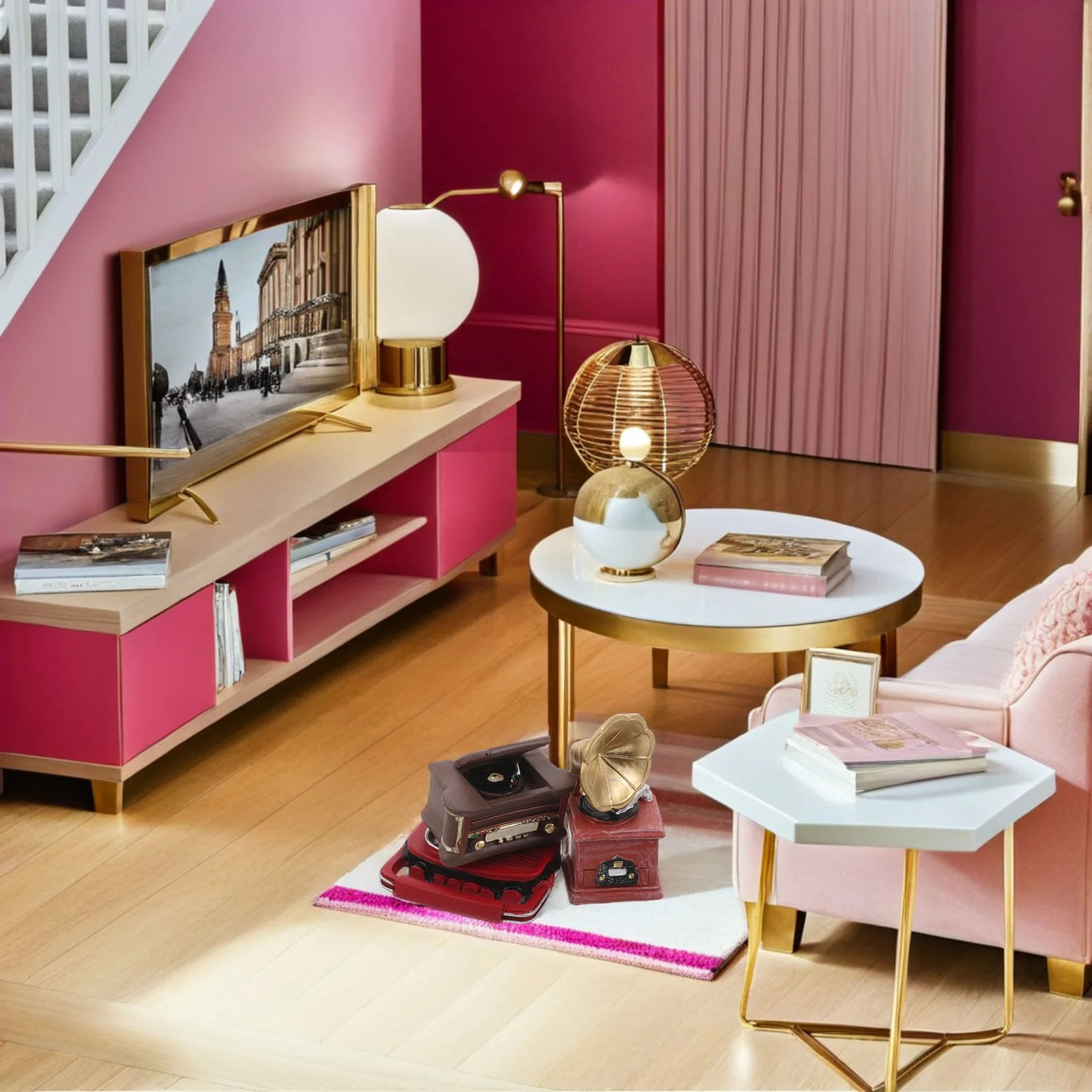 

Retro Phonograph Decoration Mini Record Player Vintage Gramophone Model Resin Room Ornament Dollhouse for Music