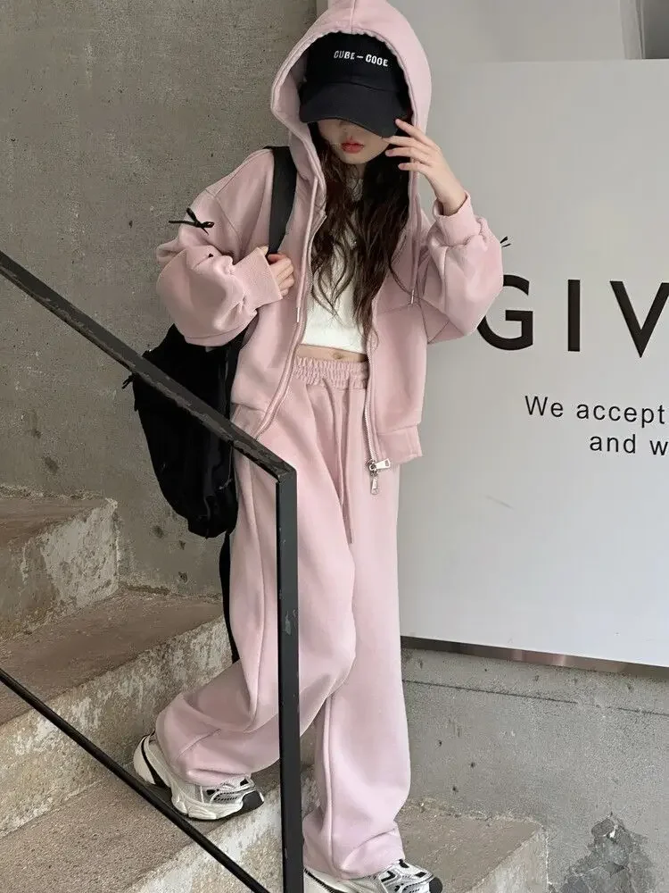 Mädchen-Trainingsanzug mit Kapuze und Schleifendetail – zweiteiliges Outfit im koreanischen Stil mit langärmeliger Jacke und Hose für größere Kinder. – Detail 1