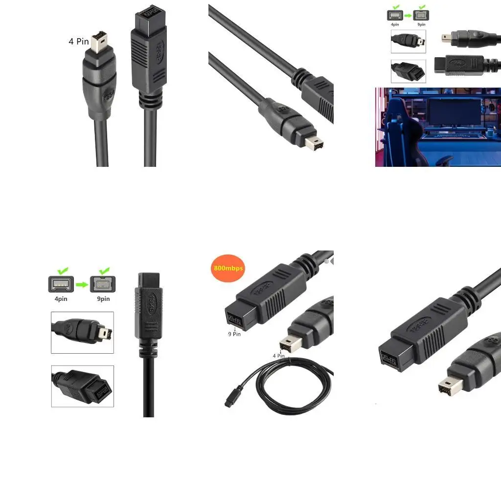 652F 1394 9pin a 4pin Video Cable Transferência bidirecional para conexão rápida do dispositivo home theater e feiras