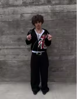 2025 European and American new fashion trend old print Y2K street hip-hop style loose couple casual punk black zipper hoodie