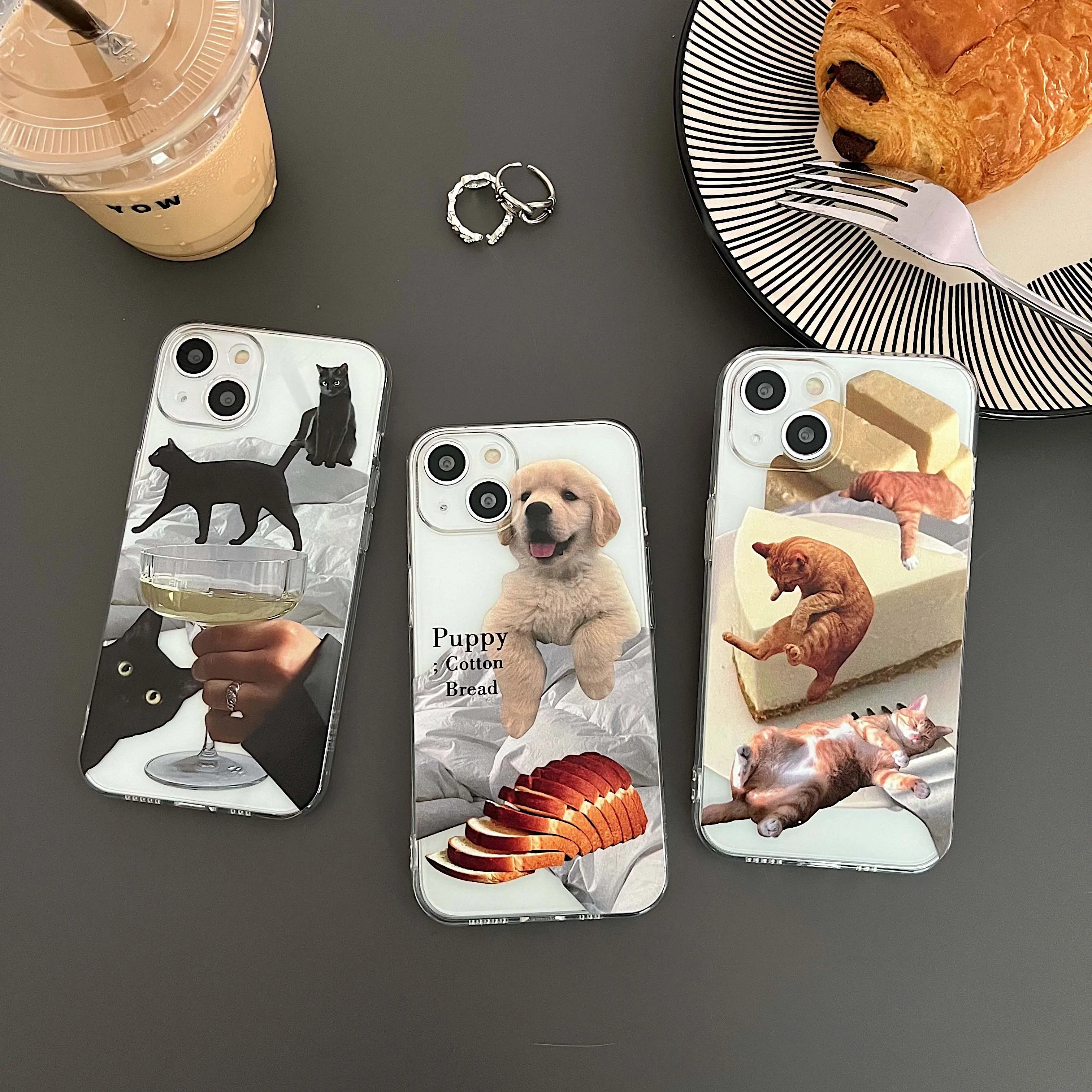 cute bread dog cartoon cat silicone soft back cover for iphone x xr xsmax 7 8 plus 12 mini 13 11 14 15 pro max phone case conque