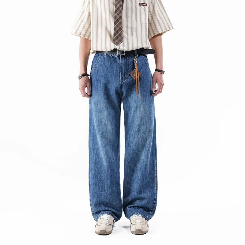 

2026 Trendy Loose Wide Leg Jeans for Men Spring Summer Hot Sale Dad Pants Elastic Waist Casual Solid Colors No Accessories