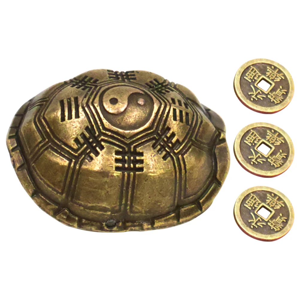 Turtle Shell Pendant Office Purple Chinese Divination Coin Zinc Alloy Handicraft Decoration