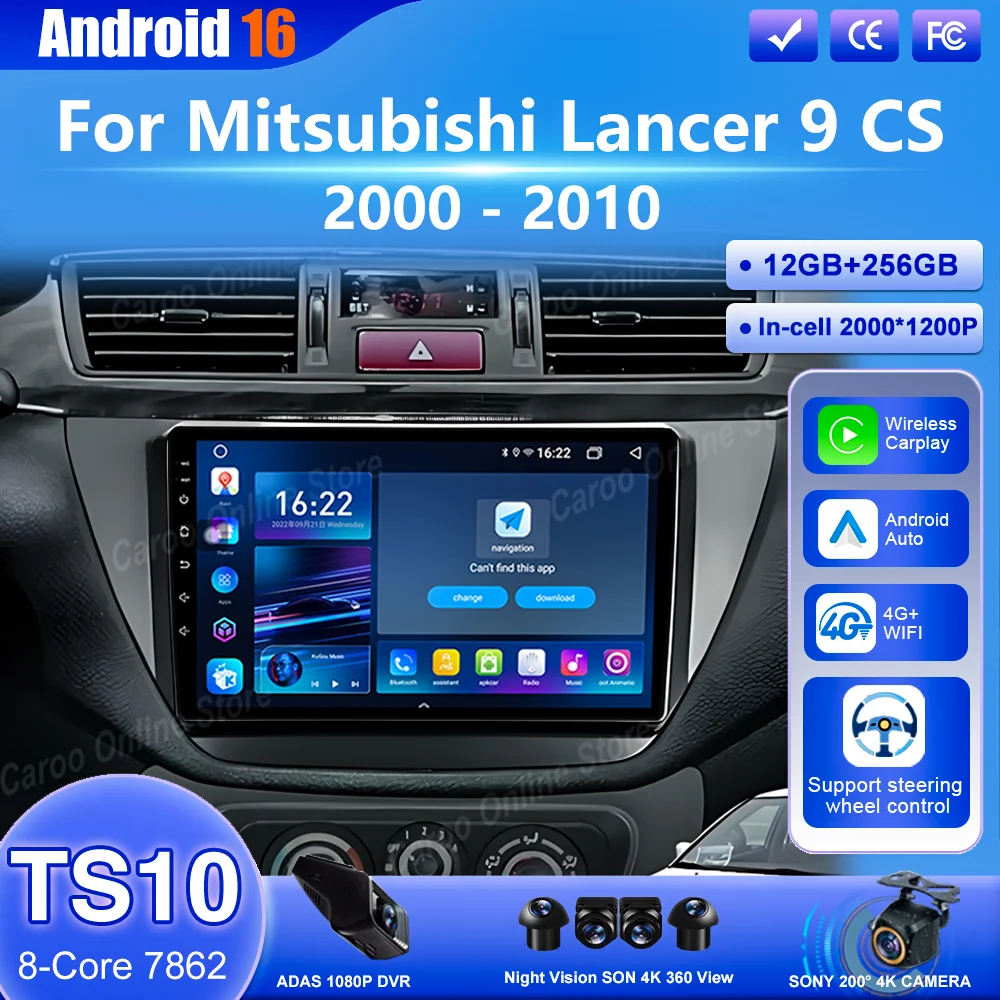 

Car Radio Android 16 Multimedia Player For Mitsubishi Lancer 9 CS 2000 2001 2002 -2010 Carplay RadioAuto GPS Navigation 4G+Wifi