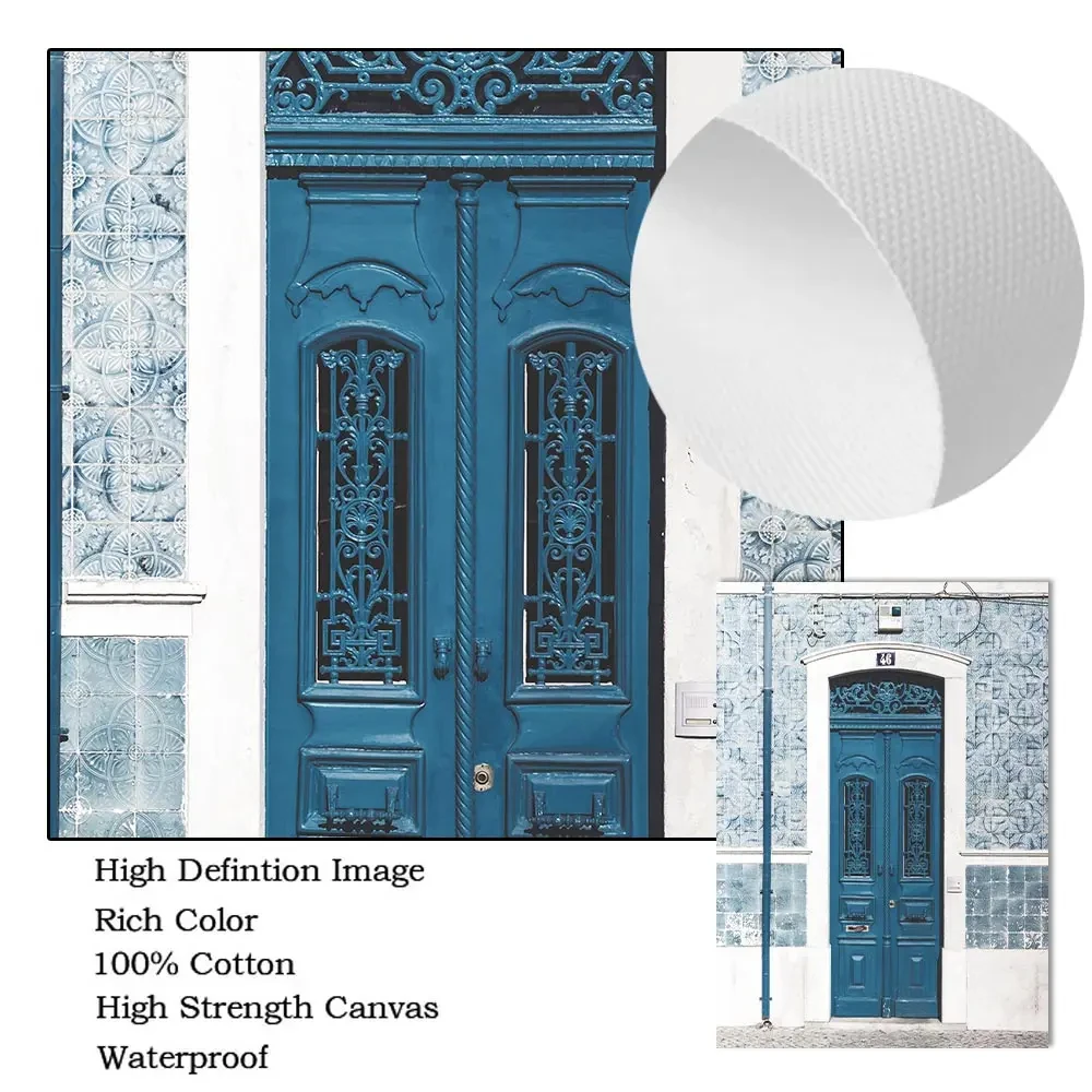 ملصق خط إسلامي ، أزرق داكن ، بوابة بسم الله المغربية ، لوحة قماشية رخامية ، فن جداري ، طباعة صور ، ديكور منزلي