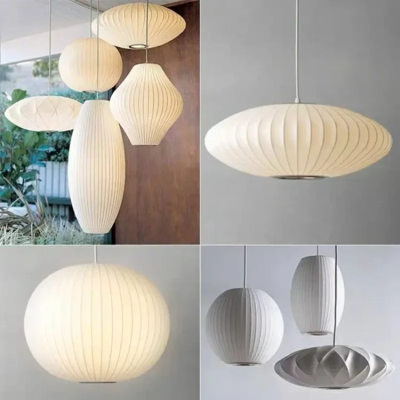 Nordic Minimalism Silk Led Pendant Lights Wabi Sabi Lustre E27 Pendant Lamp Suspend Chandelier Led Luminarias Hang Lamp Fixtures