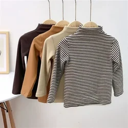 Baby Girl Solid Long Sleeve Bottoming Shirt Autumn Winter Children Boy Turtleneck Casual Tshirt Kid Striped Top Clothes