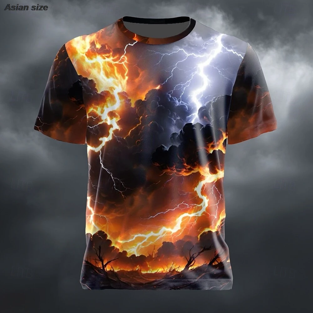 Men's 3D Lightening T Shirt Short Sleeve T shirt 3D Print Crew Neck Shirt Exaggerated Horror Club Party Street