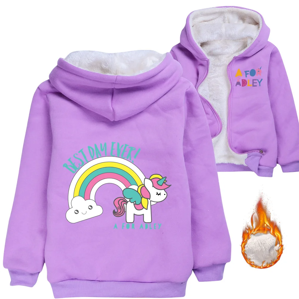 2024 Children's Hoodie Sweater A for Adley Toddler Girl Winter Clothes Boys fleece Zipper Jacket Kids Cute Warm Coat 100-160CM