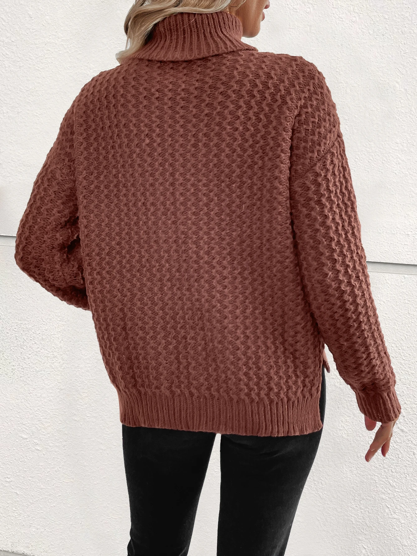 Europe and the United States women's new solid color loose casual turtleneck pullover long-sleeved sweater knitted top