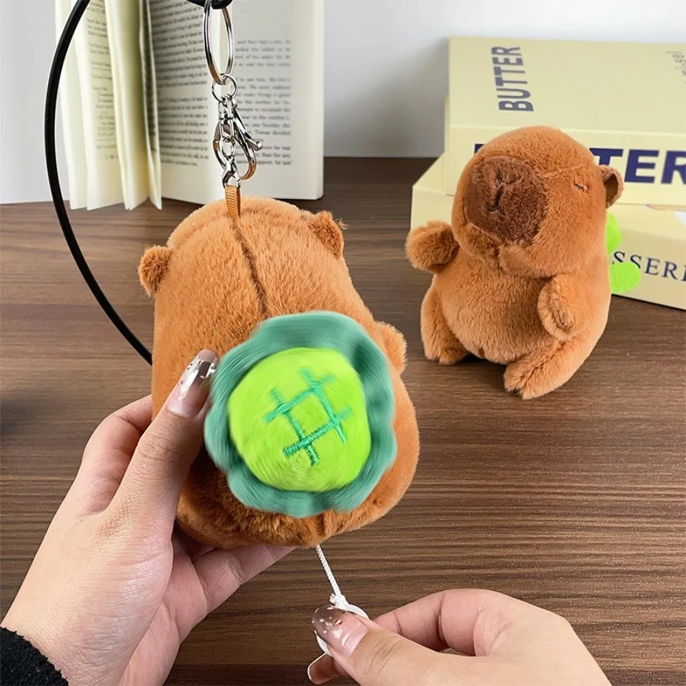 New Cartoon Plush Capybara Pendant Stuffed Doll Pull Rope Rotation Plush Pulling Keychain Soft Plush Stuffed AniamlsToys Gifts