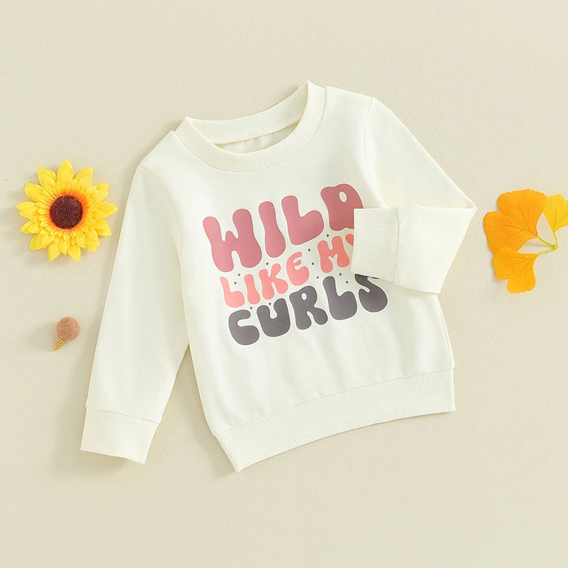 Kids Toddler Baby Boy Girl Sweatshirt WILD LIKE MY CURLS Letter Print Sweater Tops 2t Girl Clothes Fall